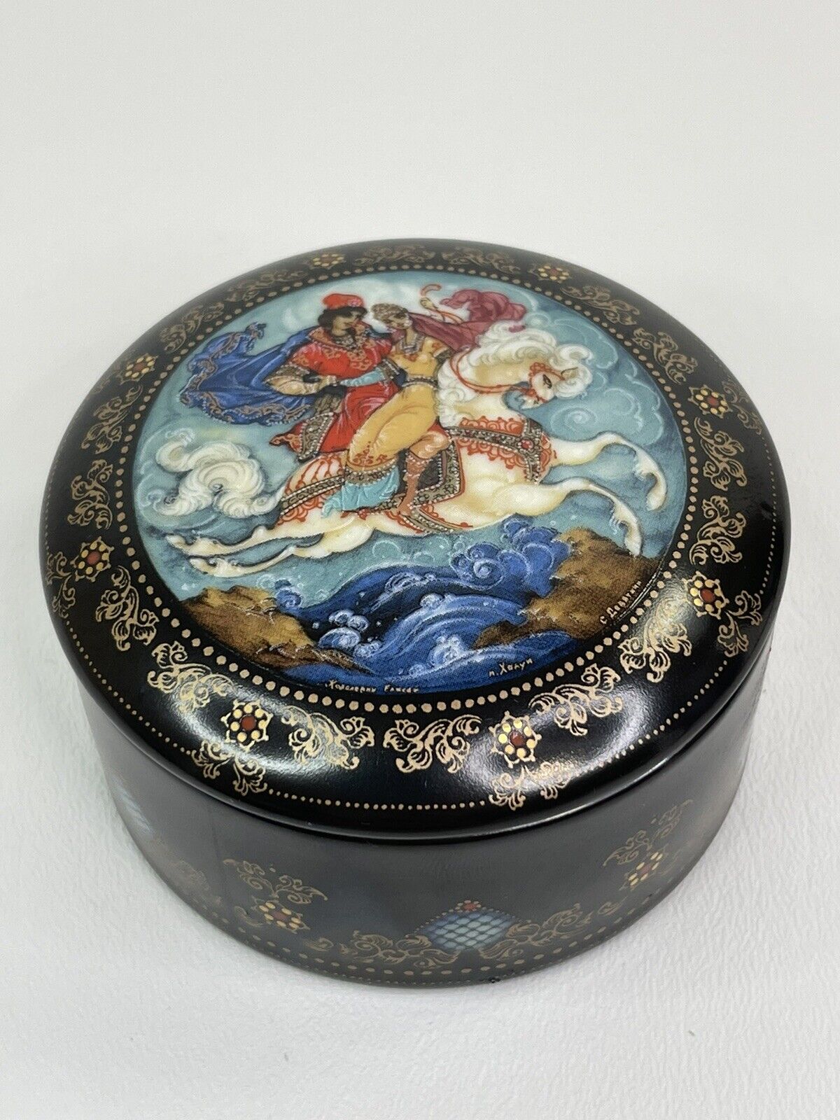 VTG Russian Fairy Tale Porcelain Music Trinket Box, 1990