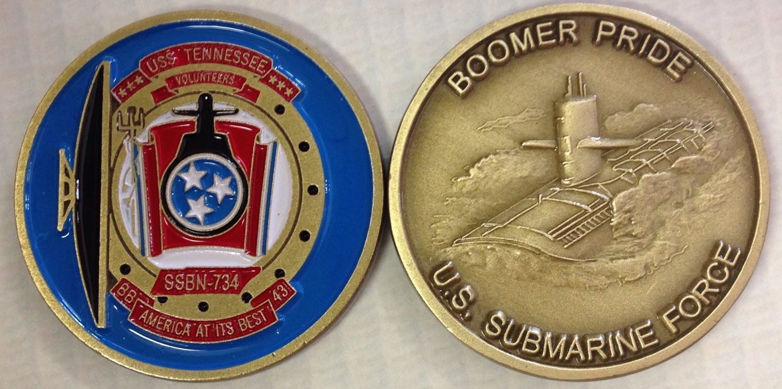 NAVY USS TENNESSEE SSBN-734 SUBMARINE FORCE BOOMER PRIDE CHALLENGE COIN