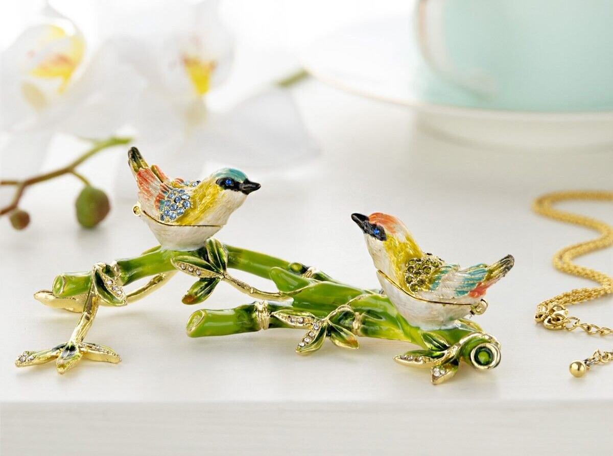 Keren Kopal Birds on a Branch Trinket  Box Decorated with Austrian Crystals