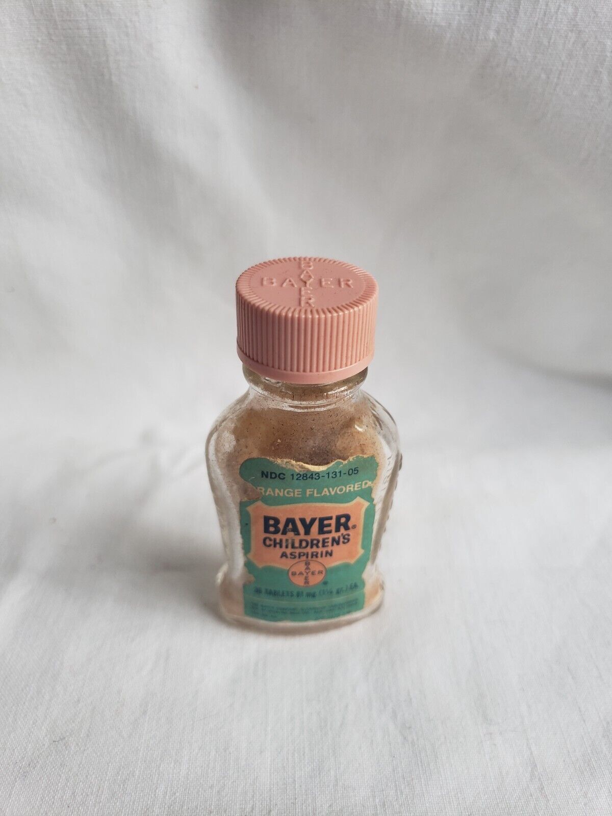 Vintage Bayer Children\'s Orange Flavored Chewable Aspirin Bottle With Pink Cap