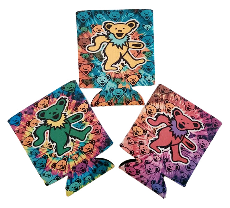 Grateful Dead Tie Dye Dancing Bears Trippy Set of 3 Can Koozie Gift Beer Coozie