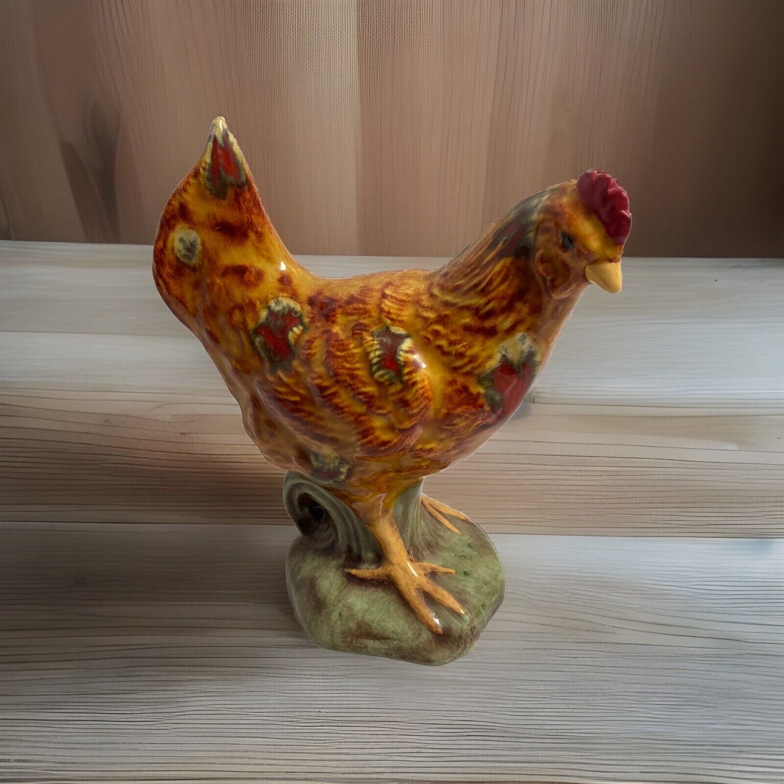 Vintage Ceramic Rooster Chicken Colorful Figurine Farmhouse Decor
