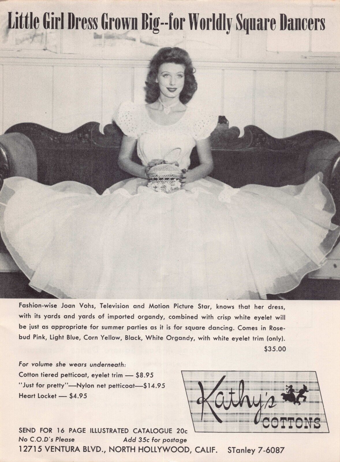 Kathy\'s Cottons N Hollywood California Square Dancers Shop Vtg Magazine Print Ad