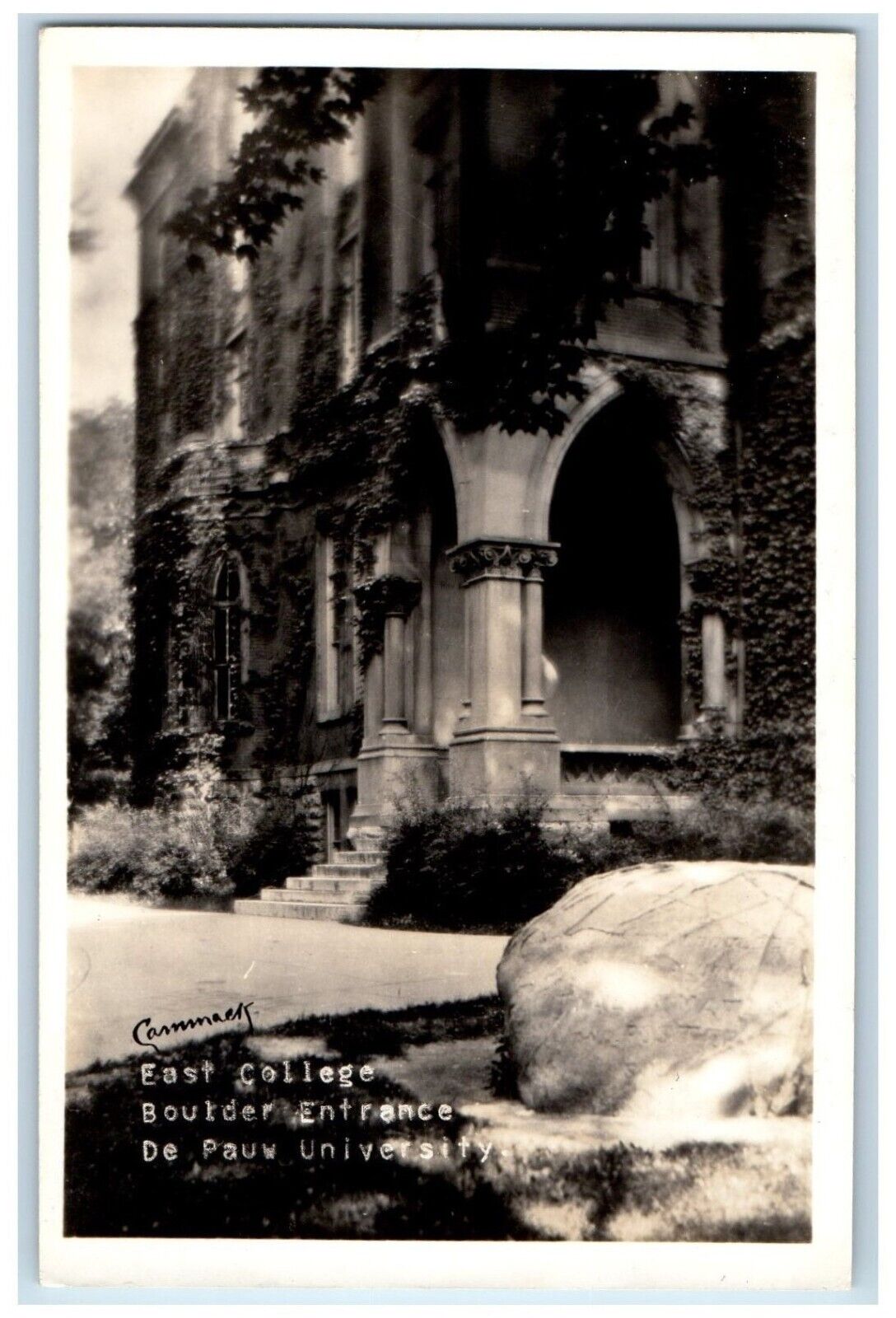 c1926 East College Entrance DePauw University Greencastle IN RPPC Photo Postcard