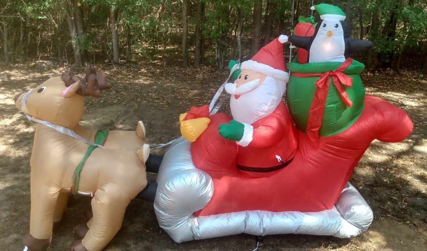 Gemmy 8ft Long Reindeer & Santa Sleigh Christmas Inflatable 