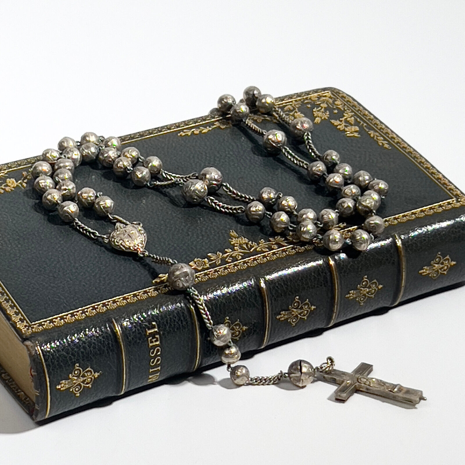 Rosary Beads Silver Cross Reliquary Reliquary Silver Rosary 19th Century...