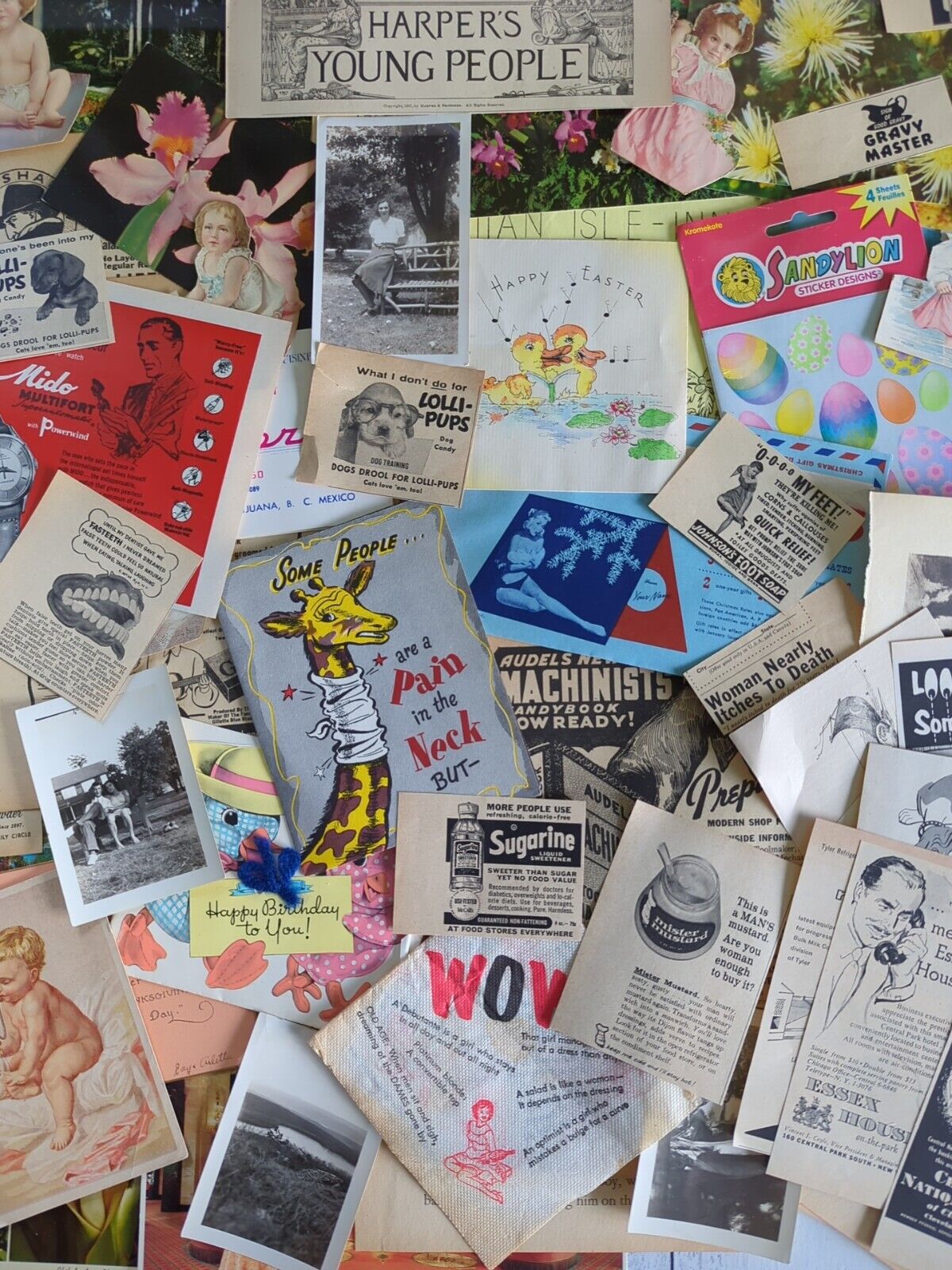 Junk journal Vintage paper Book Pages Photos Postcards Ads Greeting Cards 75 Pc