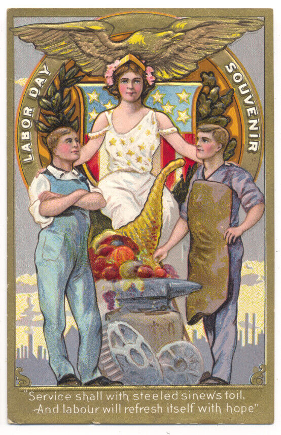LABOR DAY Poster-Style Embossed Postcard ca1910 PATRIOTIC