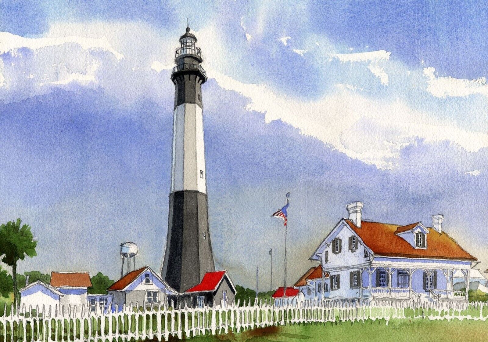 Tybee Island Lighthouse Georgia Fridge Magnet. James Mann watercolor landscape