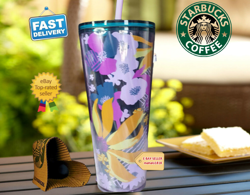 ❤️NEW 2022 Starbucks Purple Flower Floral 24oz Tumbler Cup Venti NWT