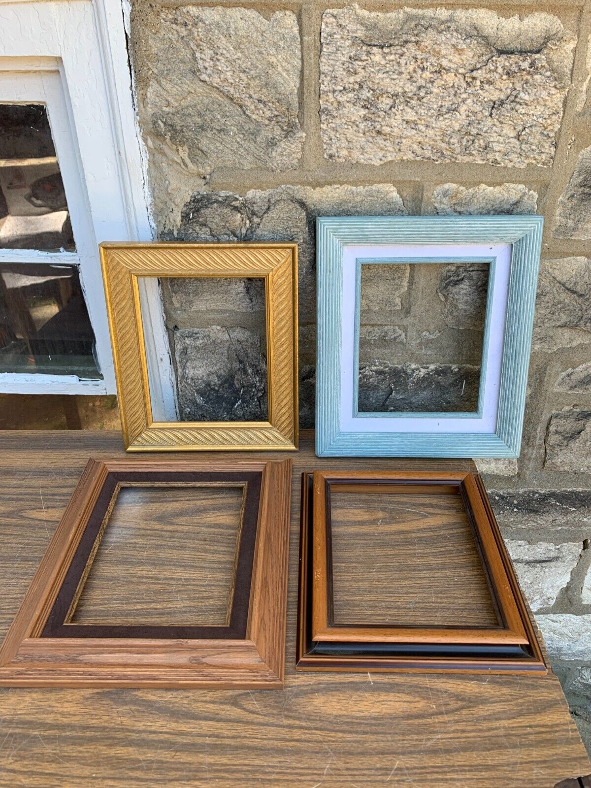 4 Pack VTG Solid Wood Picture Frame Assorted Blue Gold For Picture Photo NOS