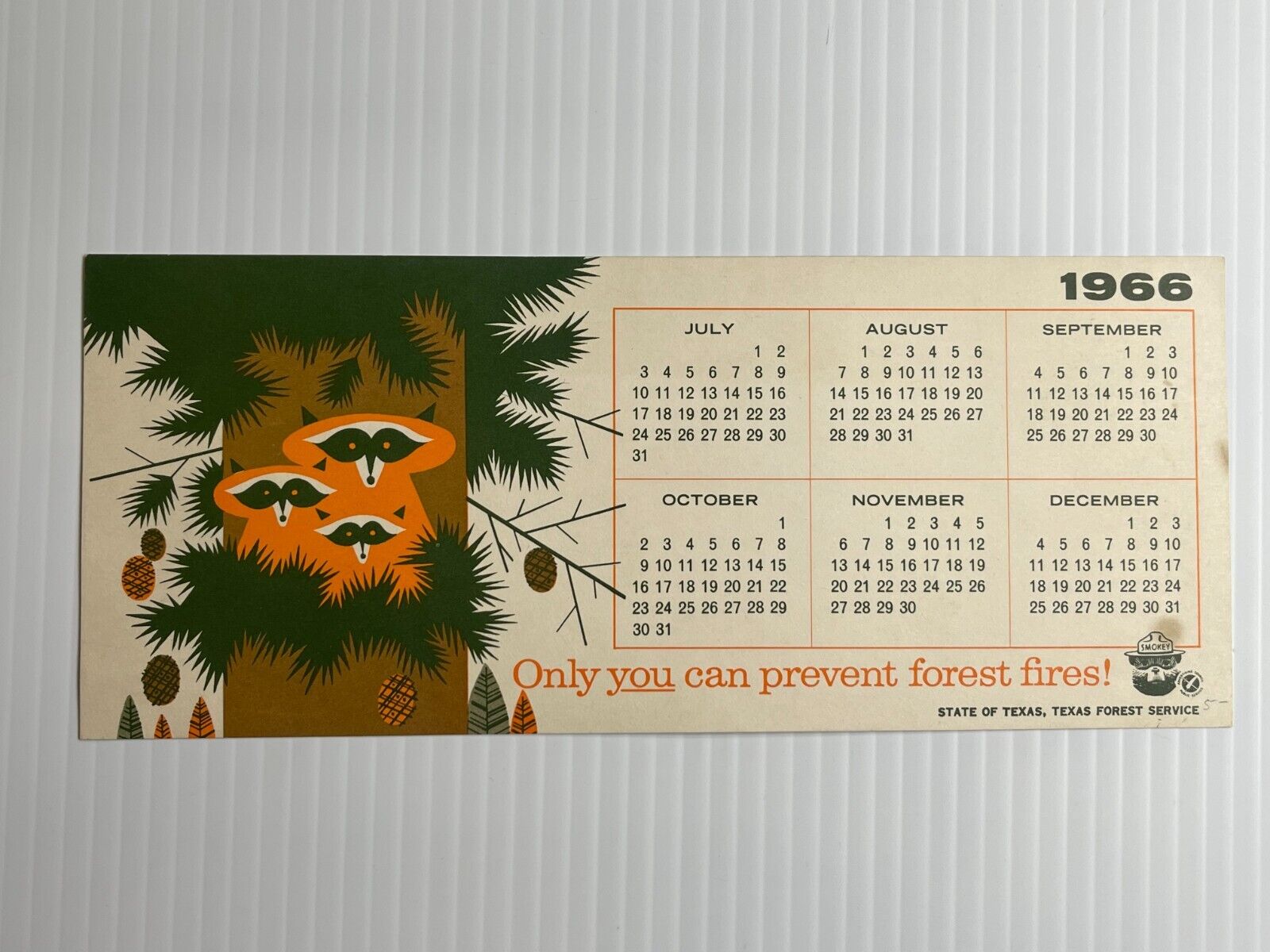 Vintage - Smokey The Bear - State of Texas Forest Service 1966 Calendar