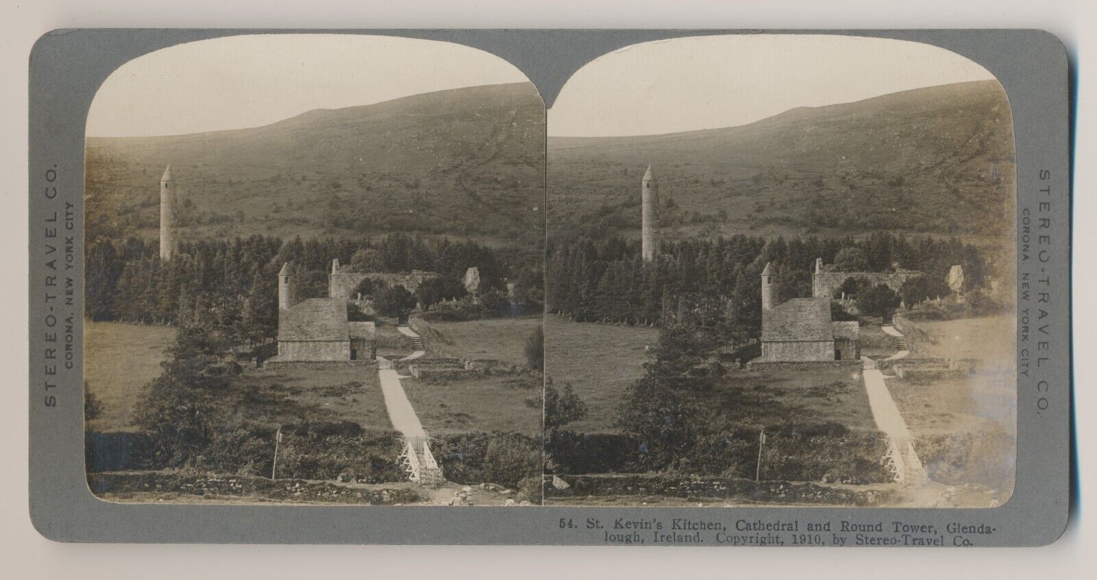 Stereoview Ireland #54 St Kevin\'s Kitchen Cathedral Glendalough Stereo-Travel Co