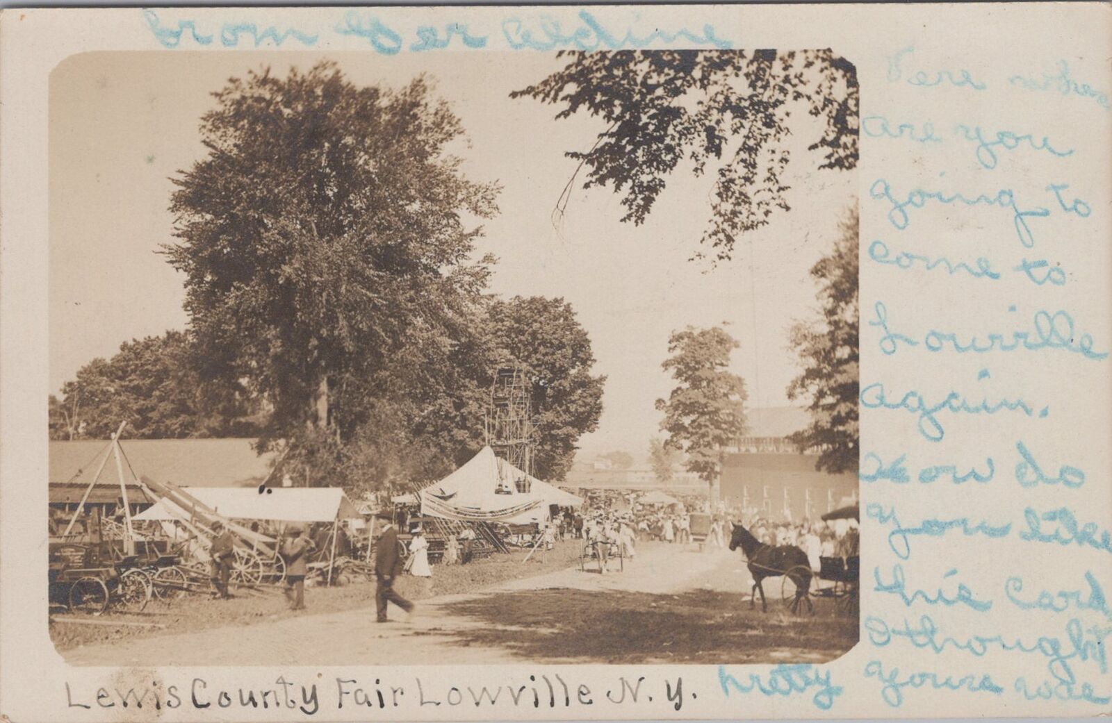 Crowd at Lewis County Fair Lowville Ferris Wheel New York 1907 RPPC Postcard