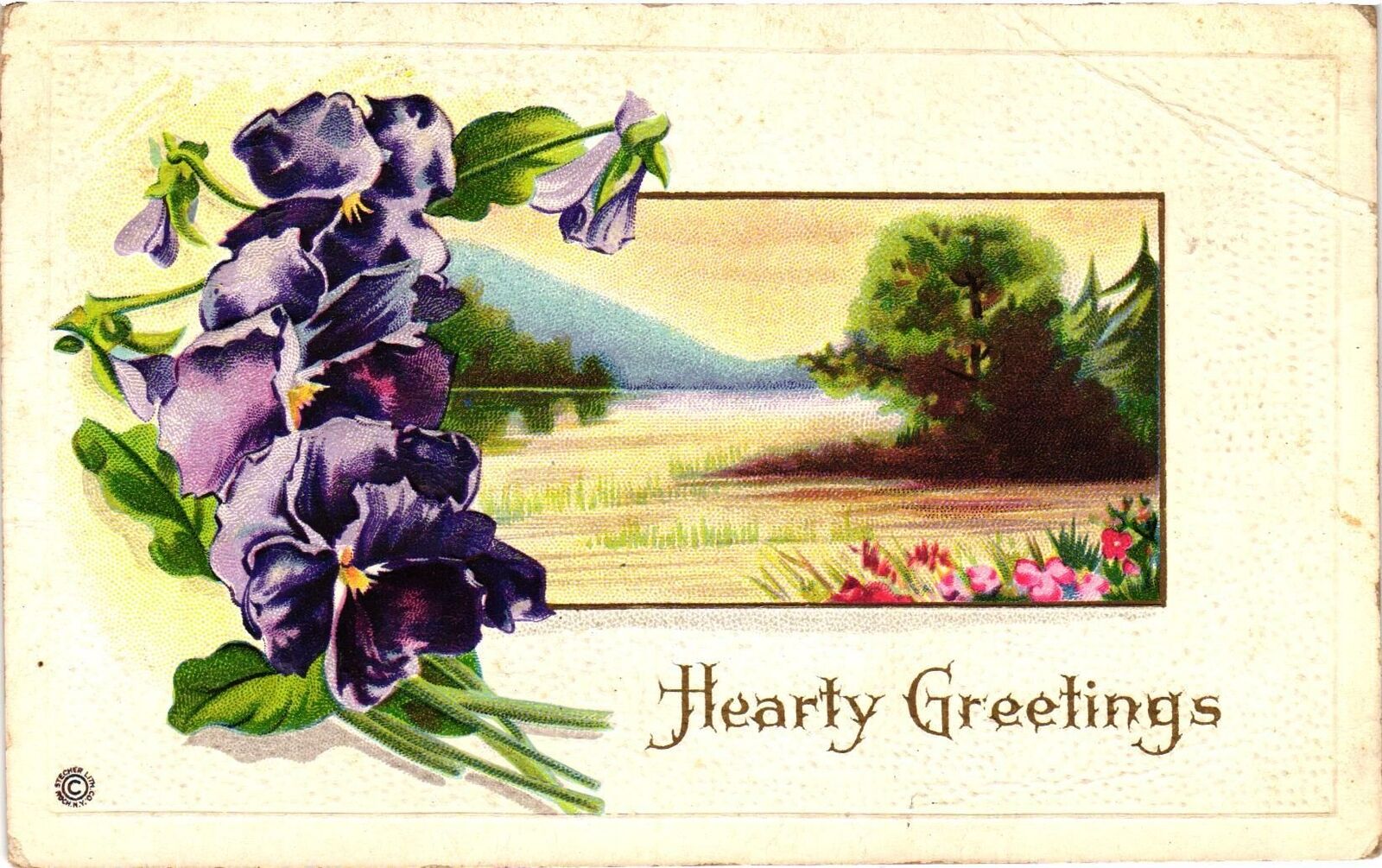 VTG EMBOSSED Postcard- Greeting, Hearty Greetings 1910 UnPost