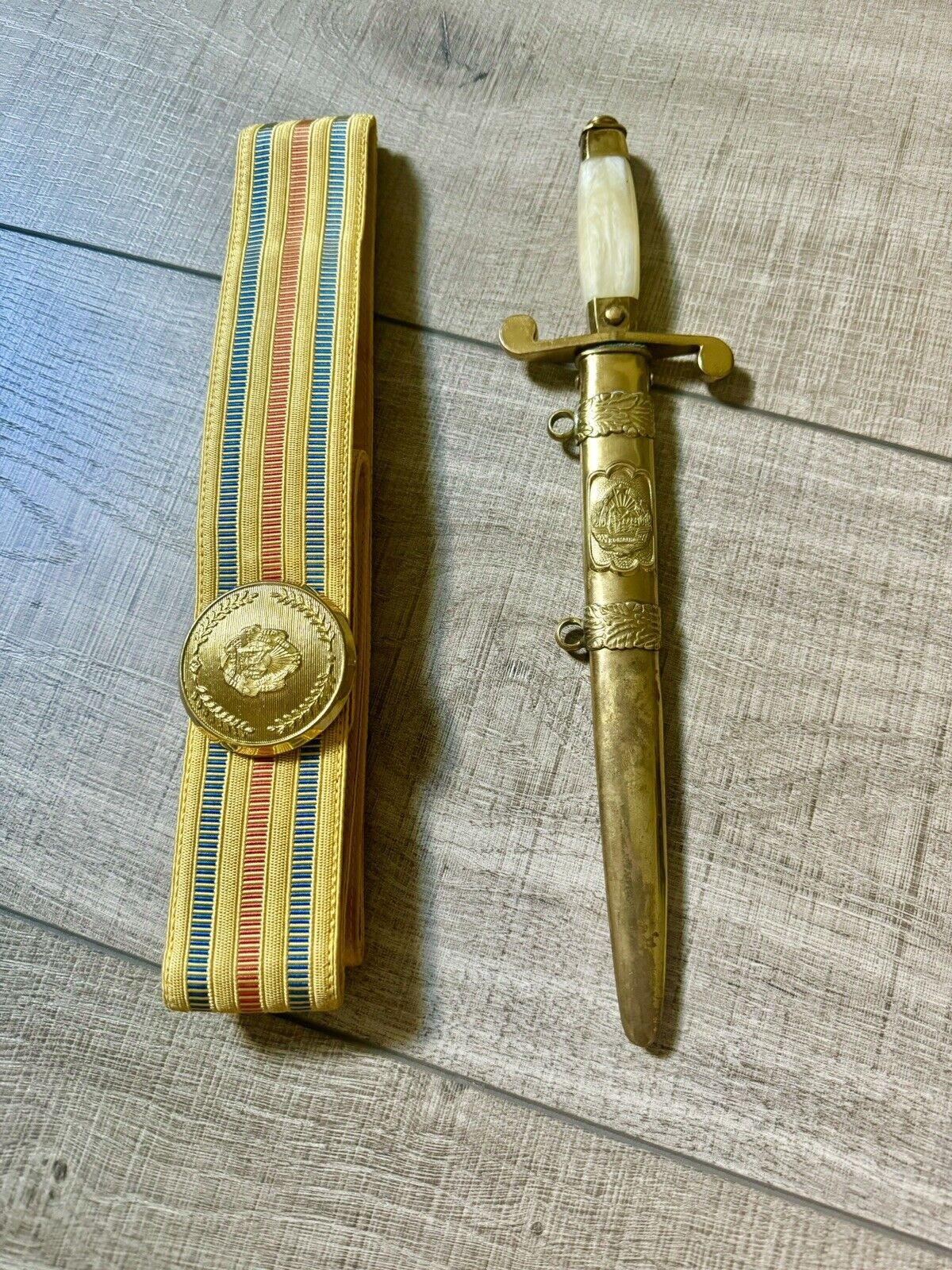 Vintage Romanian Romania Army Officer's Dress Dagger Knife w/ Scabbard + Belt