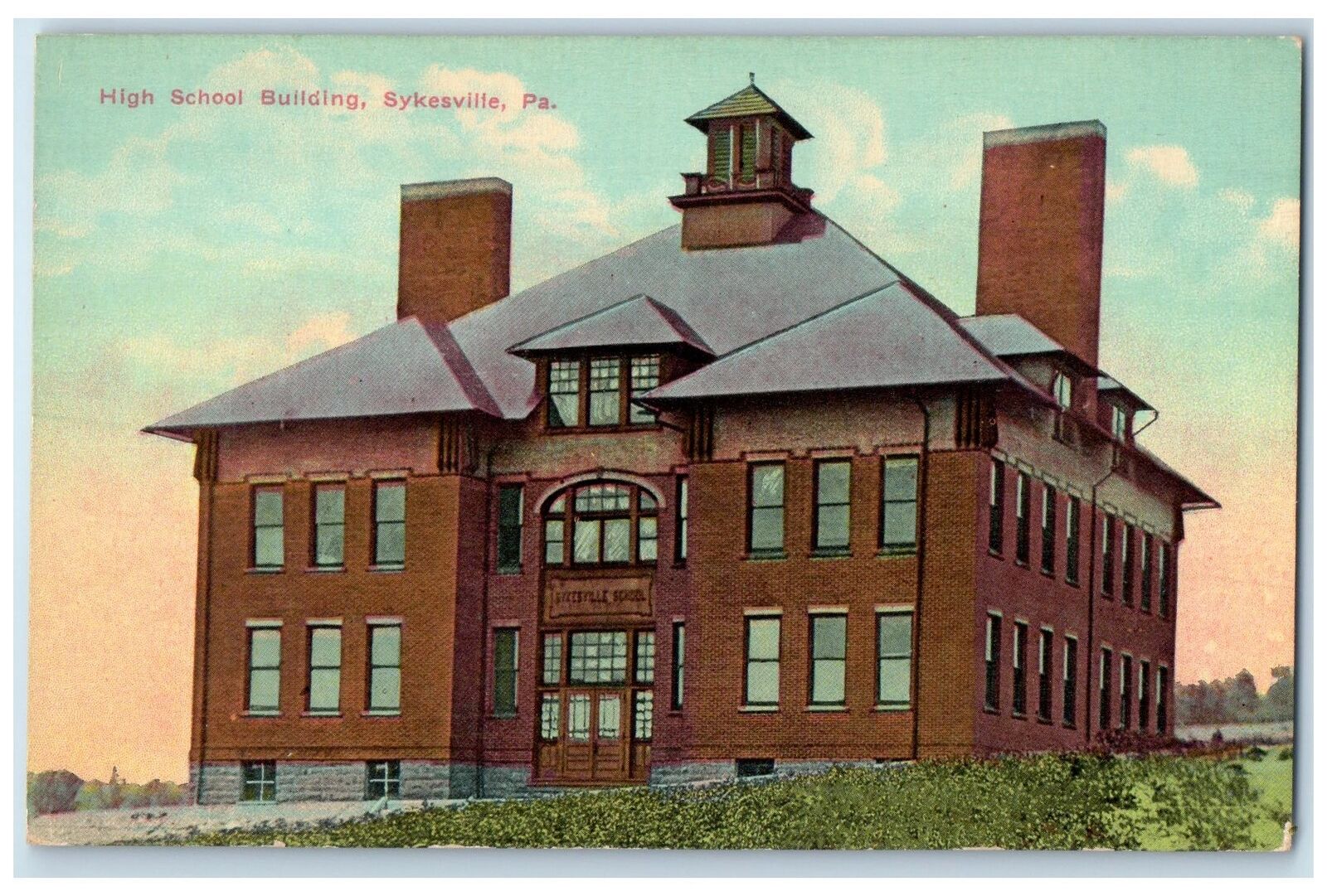 c1910's High School Building Exterior Scene Sykesville Pennsylvania PA Postcard