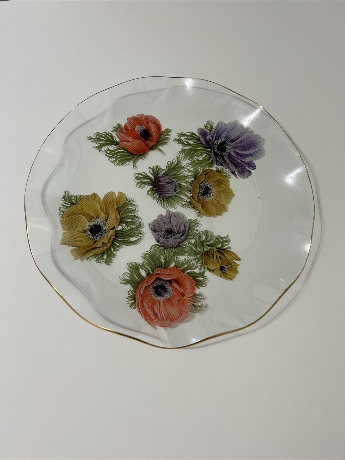 1970’s English Pilkington Chance Floral Serving plate With Ruffled Gold Trim....