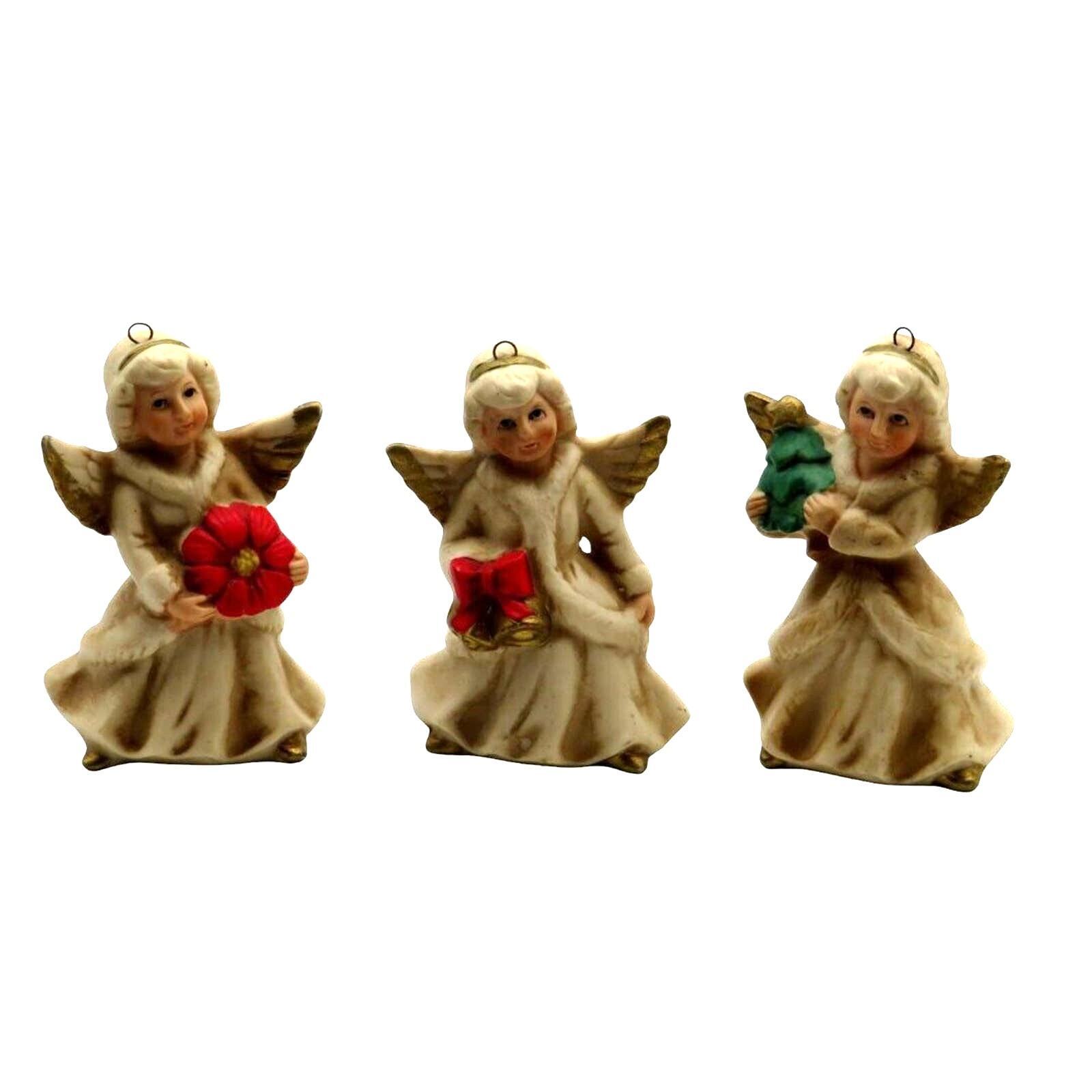 Vtg 3 Bisque Porcelain Homco Hand Painted Christmas Angel Figurines Ornaments
