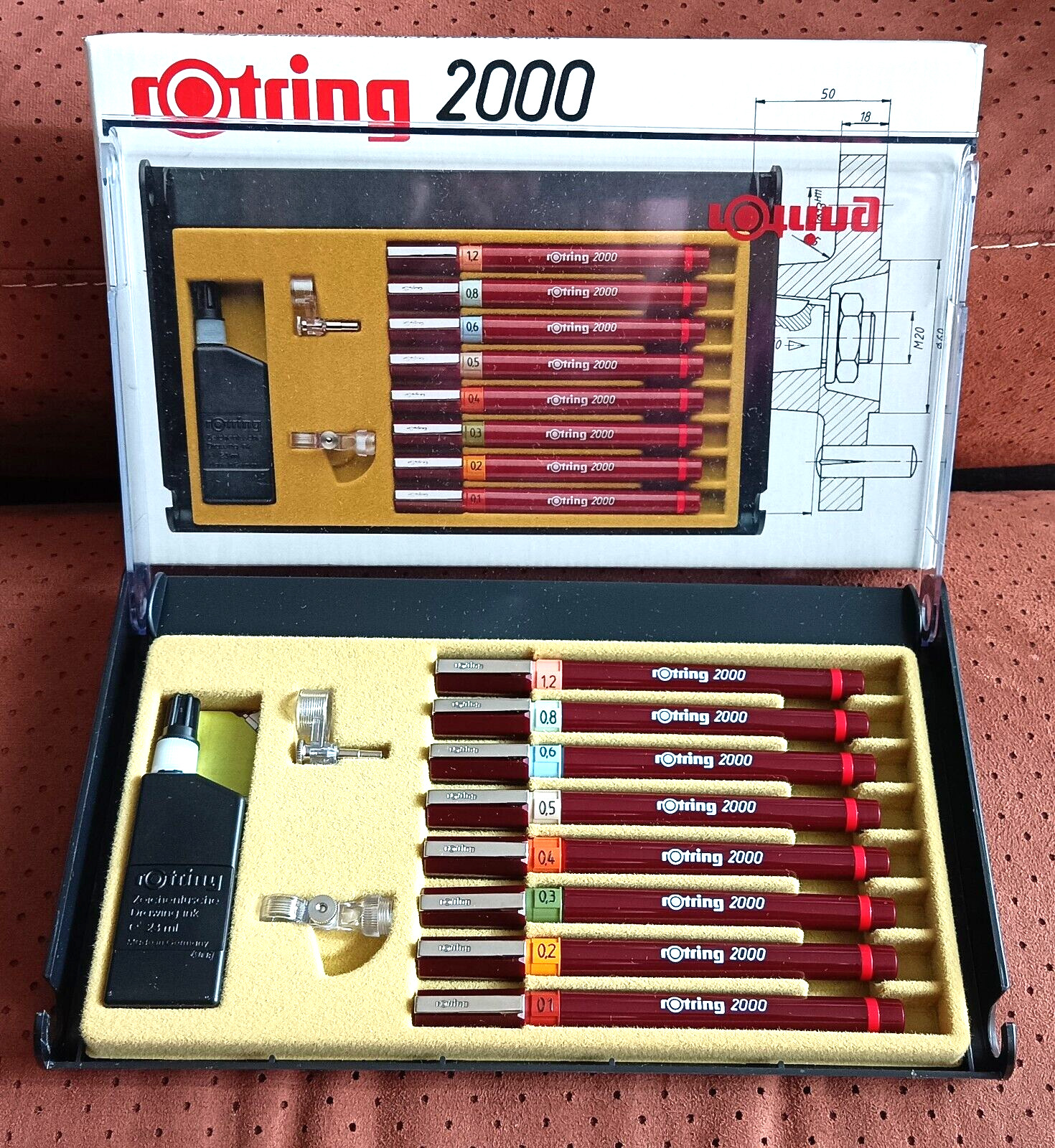 rOtring 2000 Set of 8 technical pens in case Art. # 111903 GERMANY NEW VTG