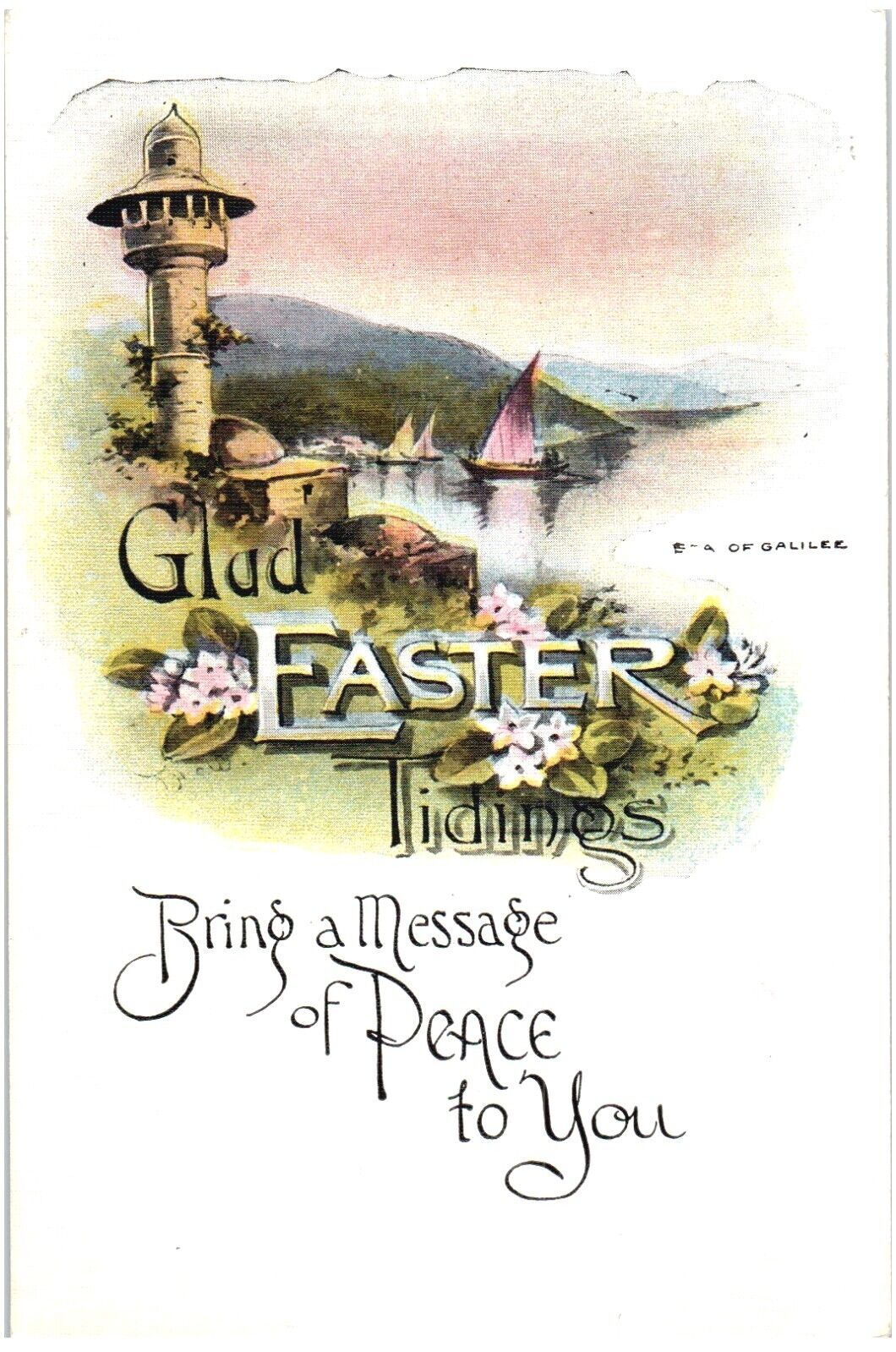 GLAD EASTER TIDINGS.MESSAGE OF PEACE.VTG 1925 POSTCARD*B27