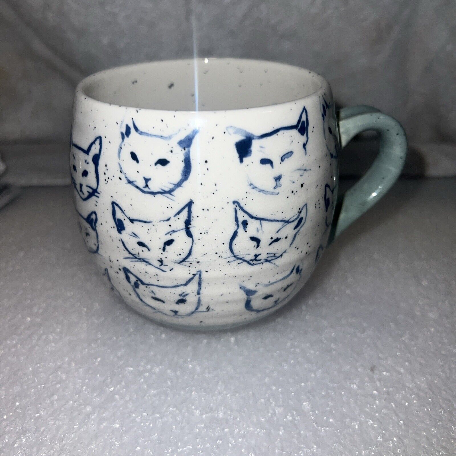 Anthropologie Leah Keena Goren Cat Study Coffee Tea Mug Teal Blue