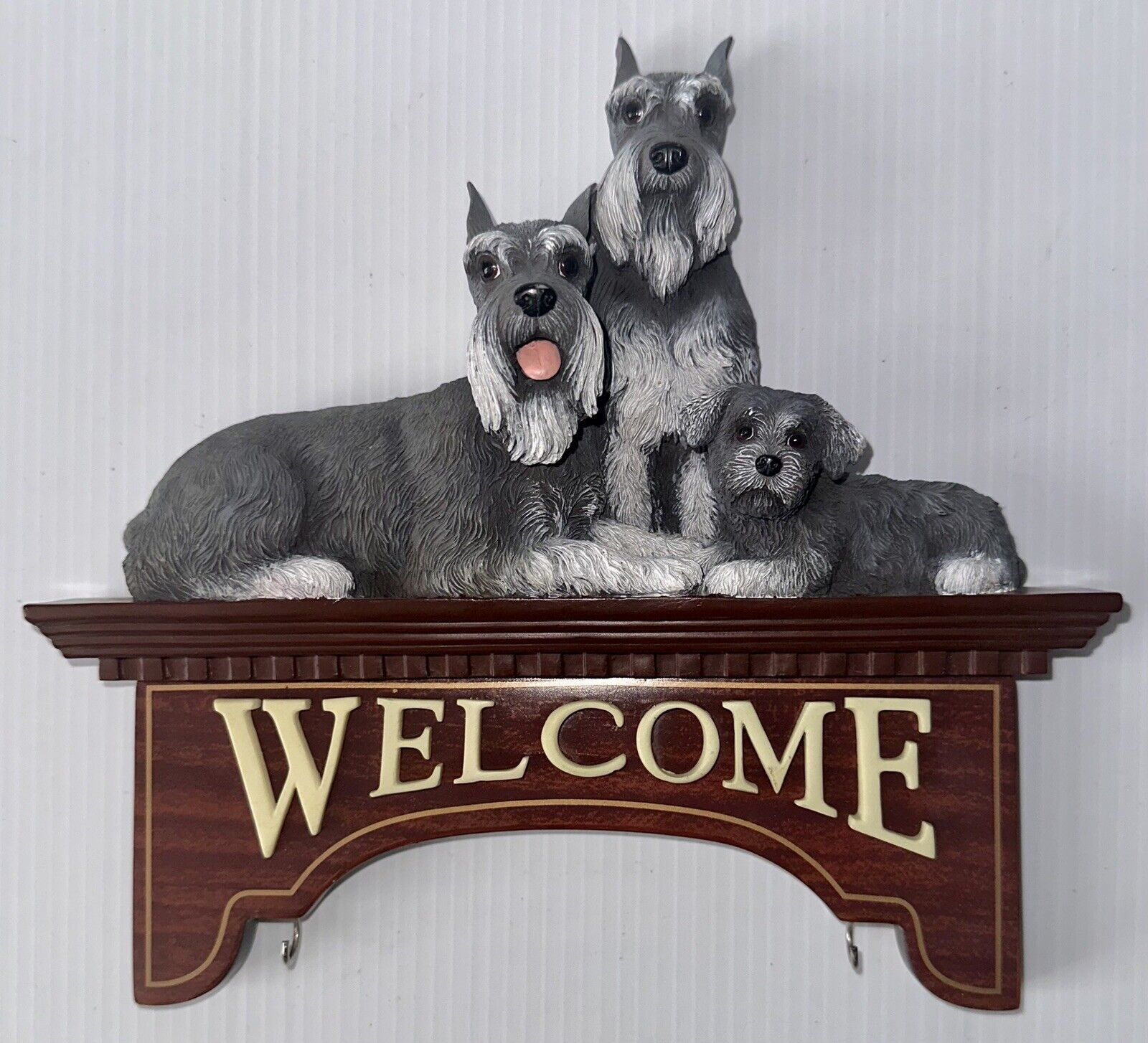 RARE Danbury Mint SCHNAUZER Dog WELCOME SIGN  With Little Hooks ~ 3D