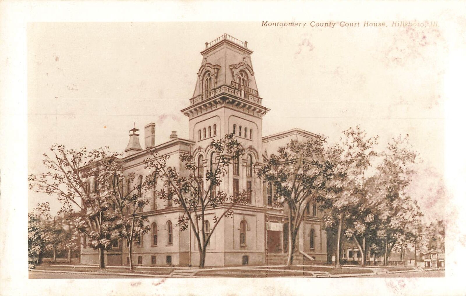 RPPC Montgomery Country Courthouse Hillsboro Illinois  Real Photo Postcard