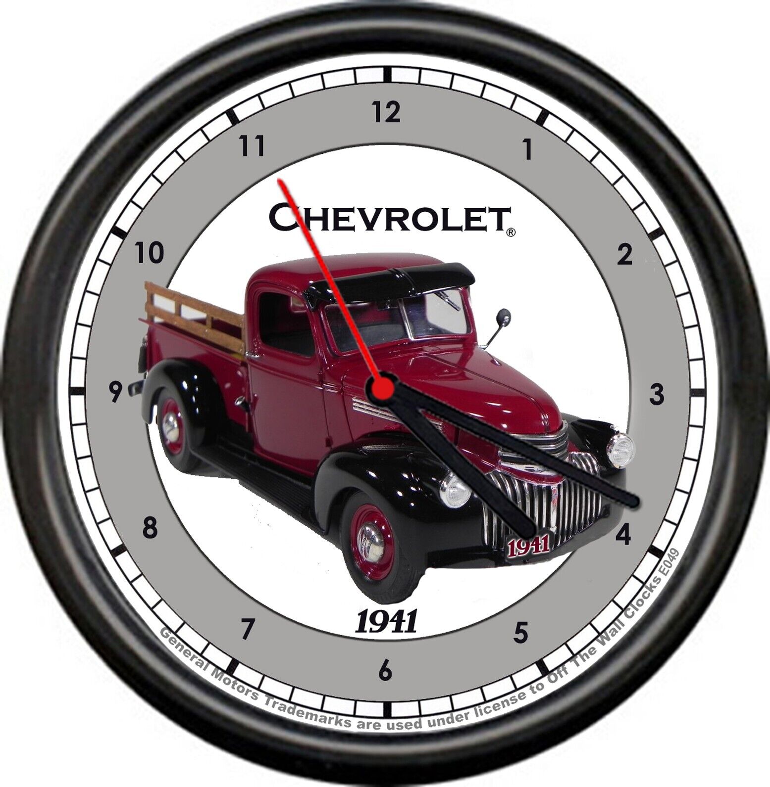 Licensed 1941 Chevy Pickup Truck Black Red Vintage  General Motors Wall Clock