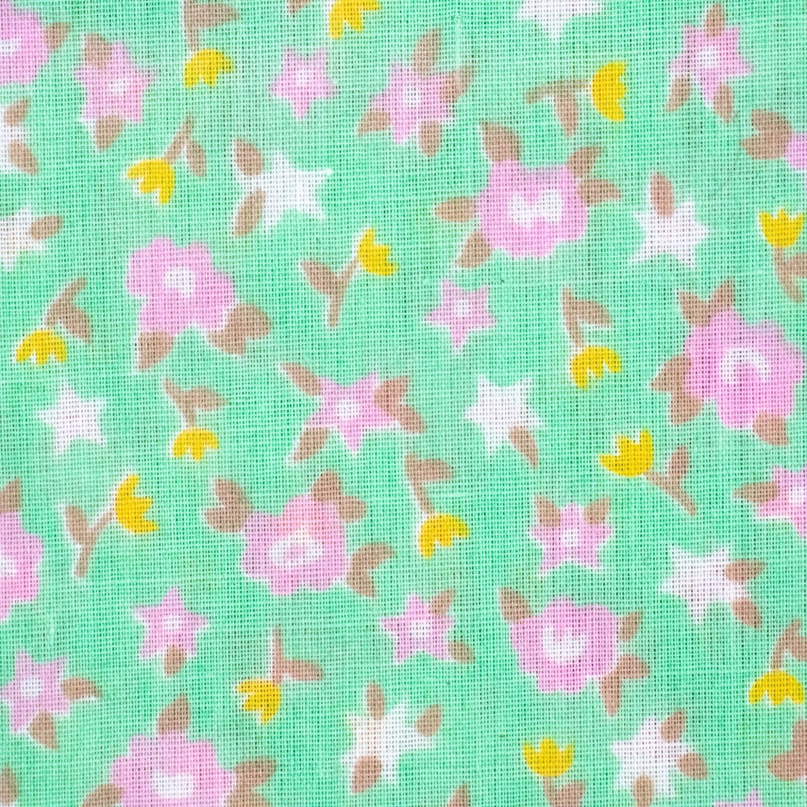 Vintage Cotton Fabric Pink Roses Floral on Jadiete Green Remnant 16x46 Plus