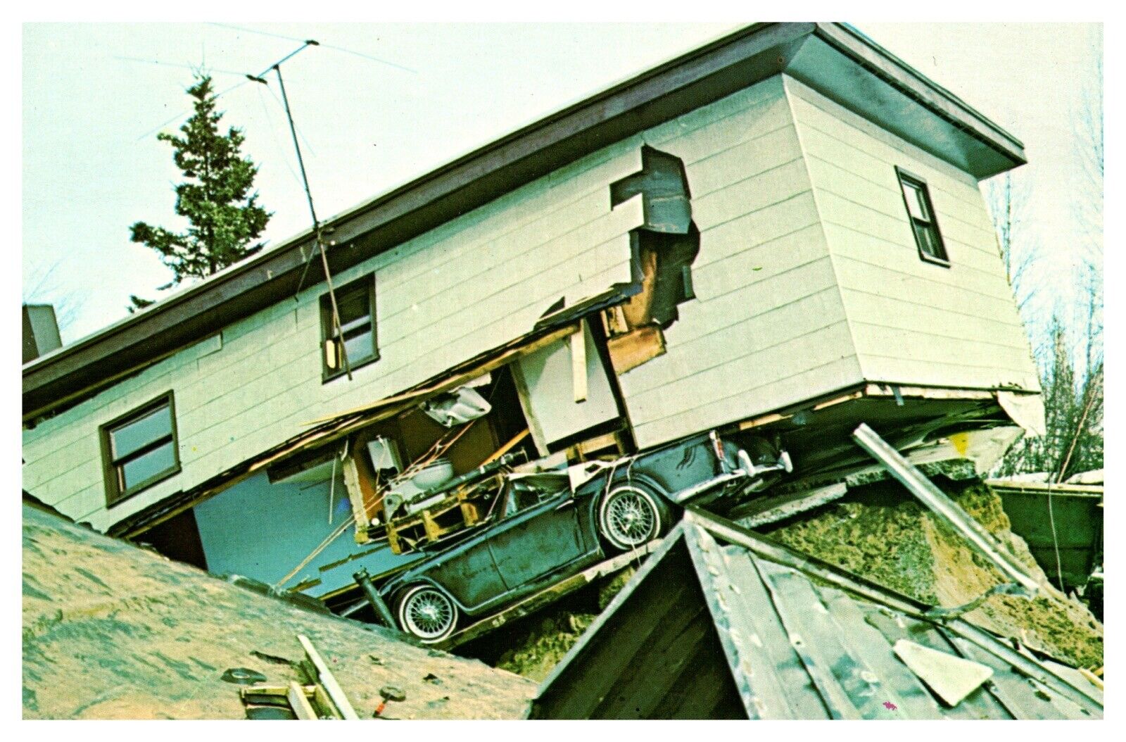 Alaskan Quake Good Friday March 27 1964 House Chrome Postcard UNP