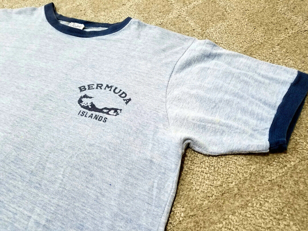 70S Vintage Capital Blue Heather Dyed Print T-Shirt Bermuda Islands Xl // Americ