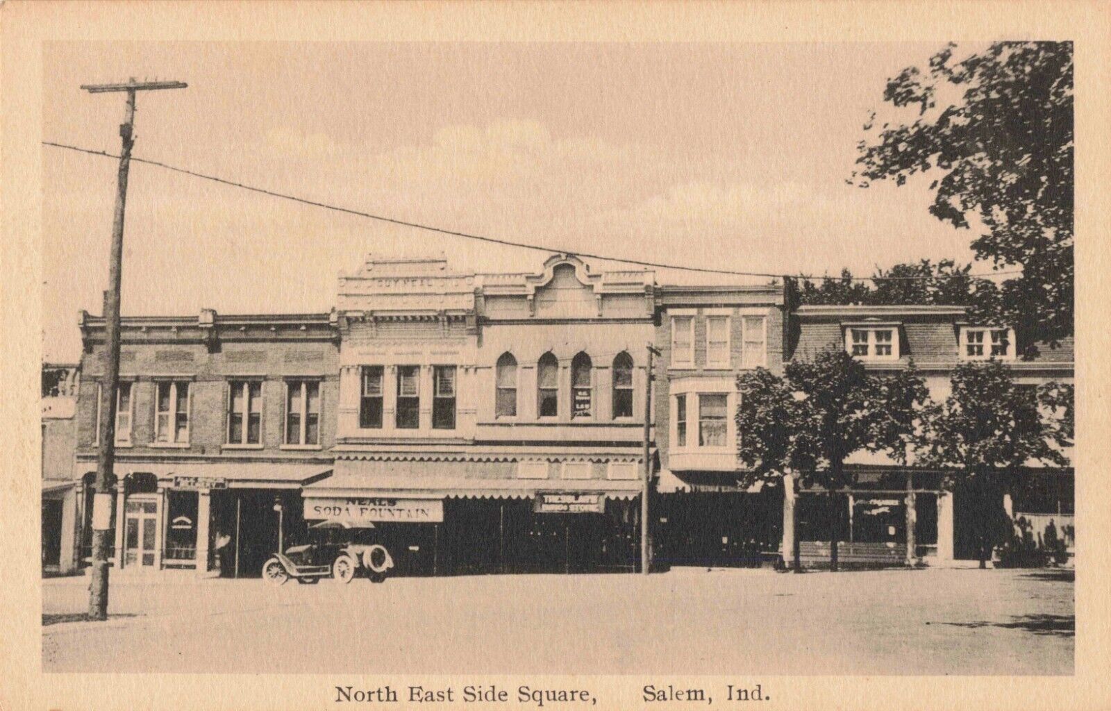 Northeast Side Square Street Salem Indiana Soda Fountain c1920 Postcard