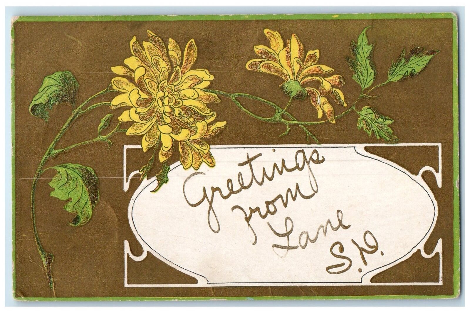 1909 Greetings From Lane Flowers Scene South Dakota SD Fairbury NE Postcard