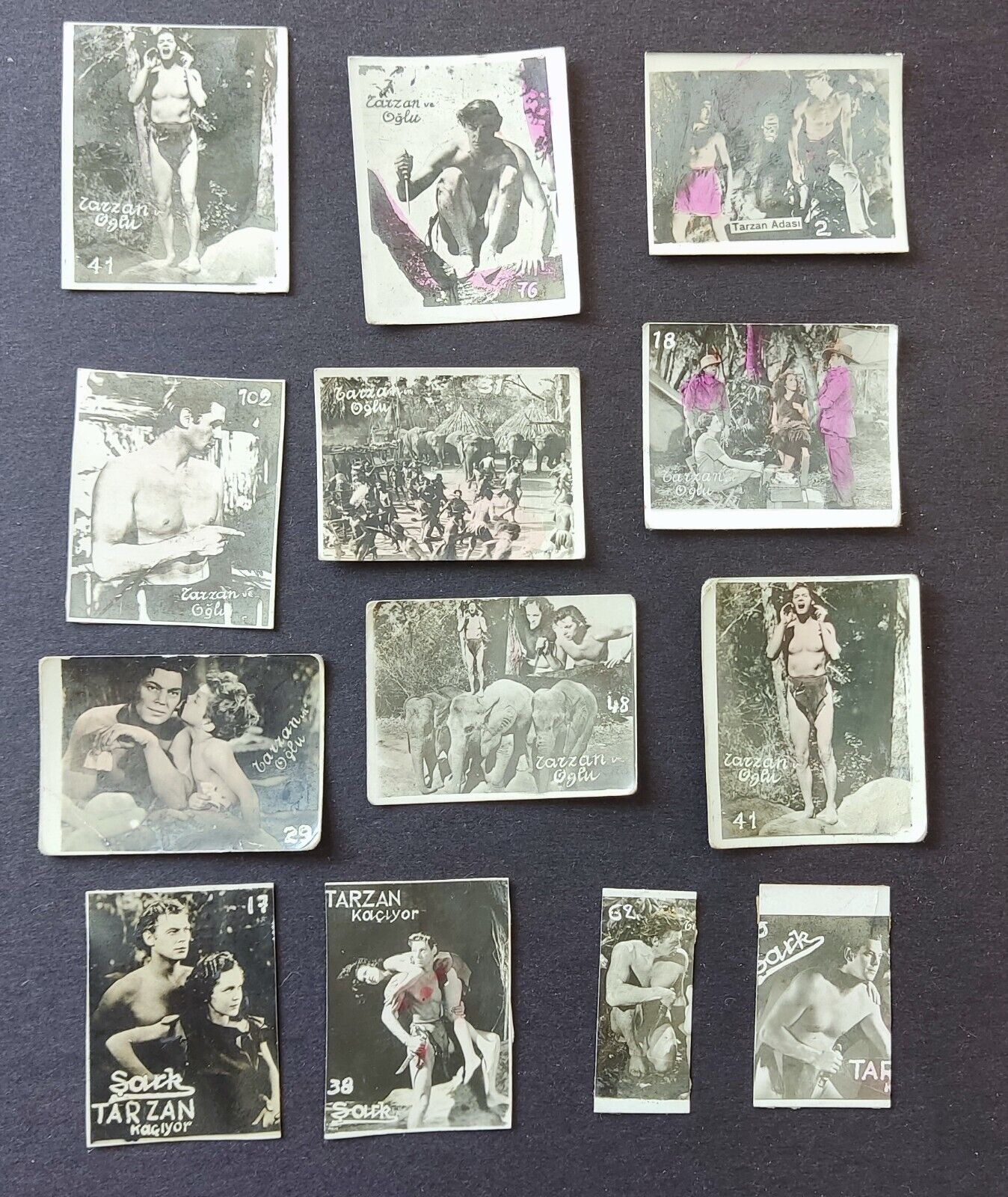 13 Vintage Tarzan Chocolate Cards, 1939, Johnny Weissmuller - Extremely Rare
