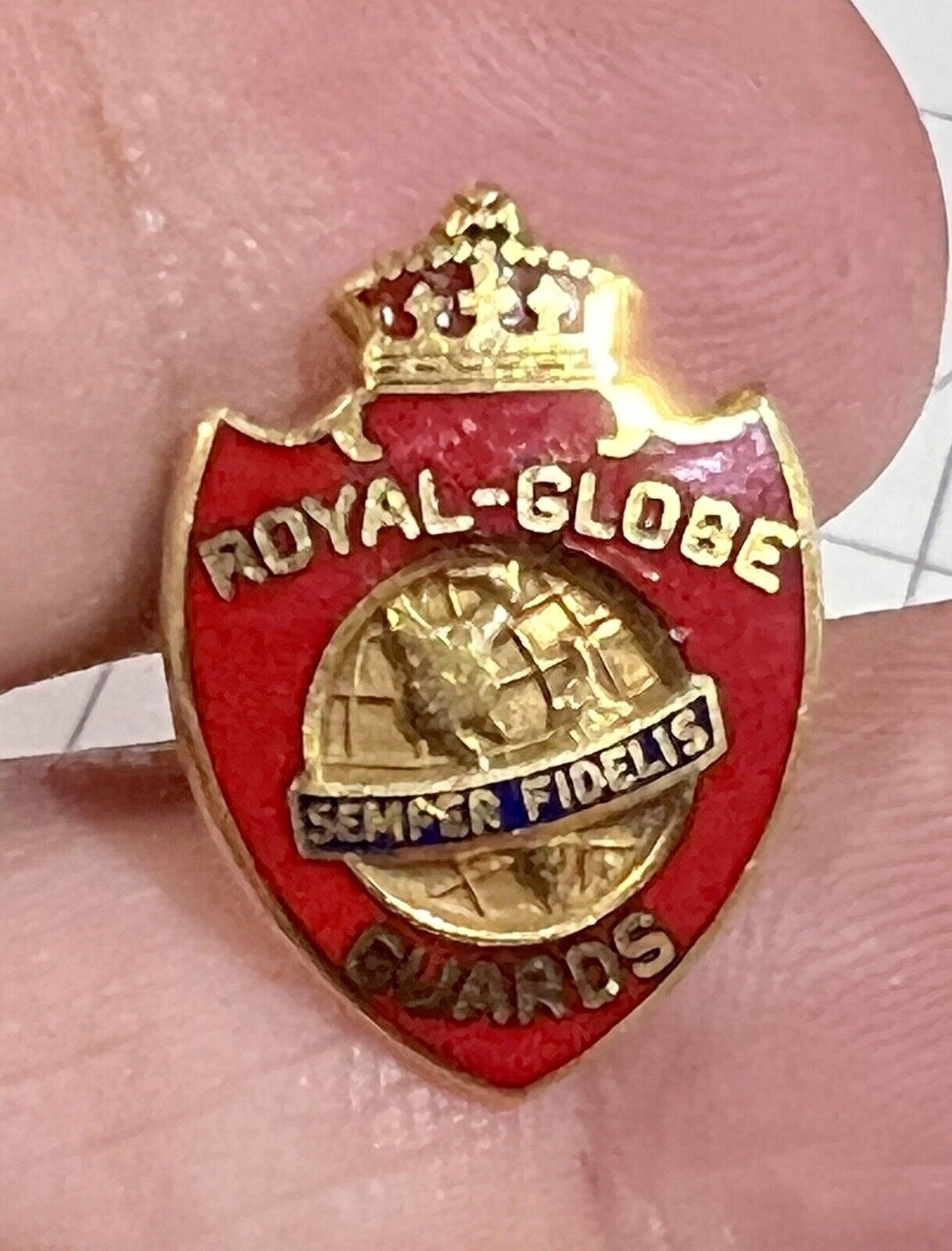 Vintage 10K Gold Pin Royal Liverpool Guards Semper Fidelis Red Enamel