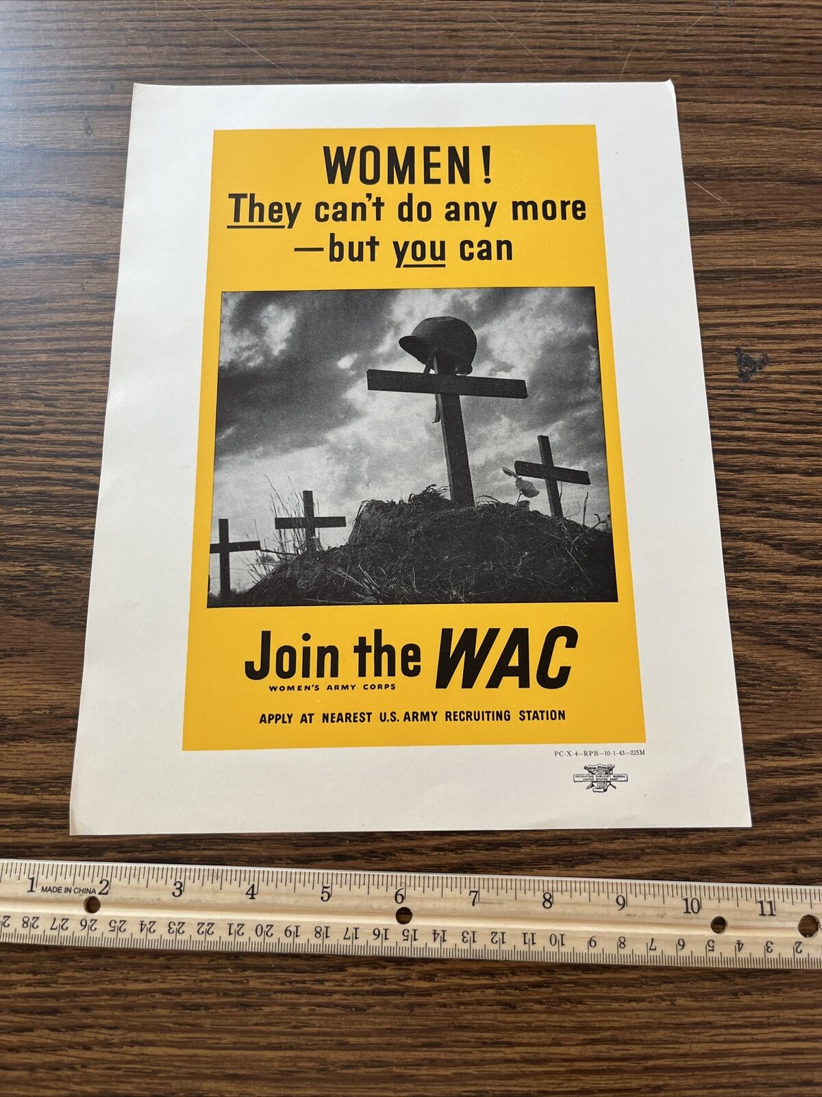 ORIGINAL WWII Join the WAC Women’s Army Corps Poster Crosses G.I Helmets Death