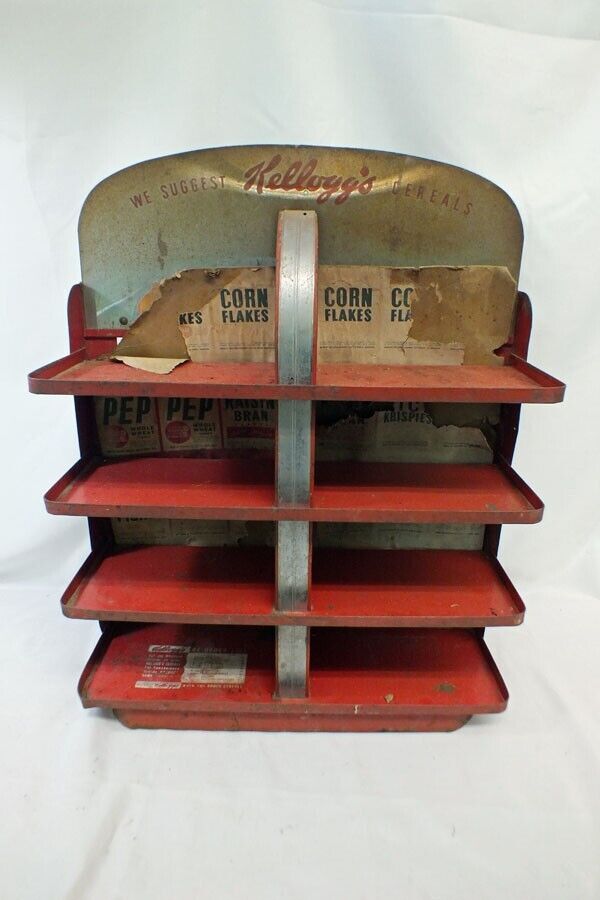 Vtg 1930s Kelloggs Cereal Store Display Rack Shelf Red Advertising Counter Wall