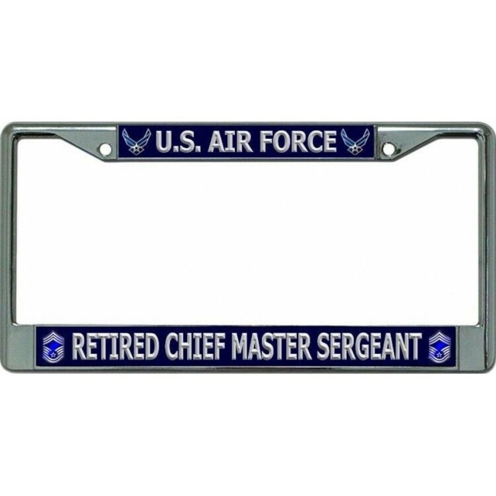 usaf air force retired chief master sergeant logo chrome license plate frame