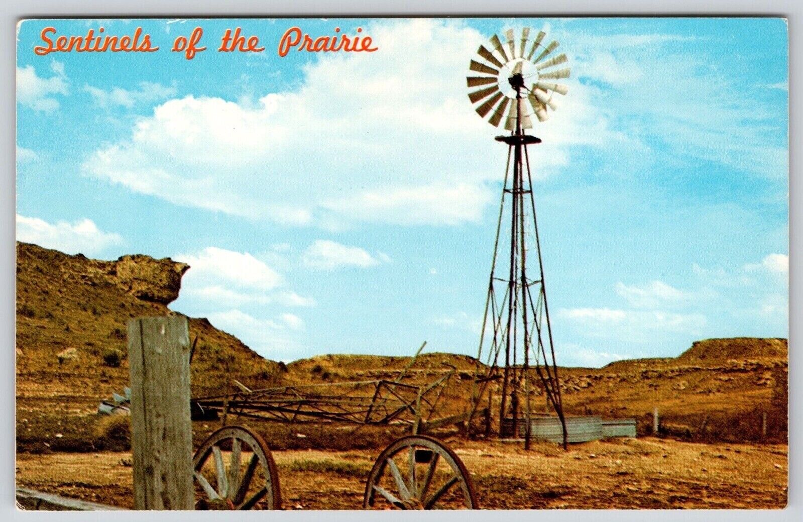 Sentinels Prairie Historic Windmill Desert Dexter Press Dunlap Vintage Postcard