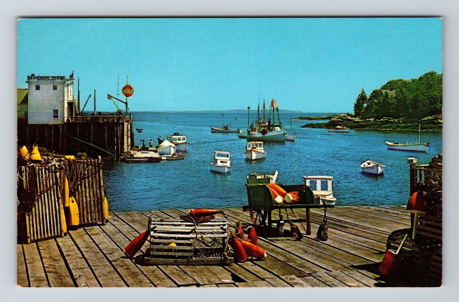 New Harbor ME-Maine, Wharf And Harbor, Scenic View, Vintage Postcard