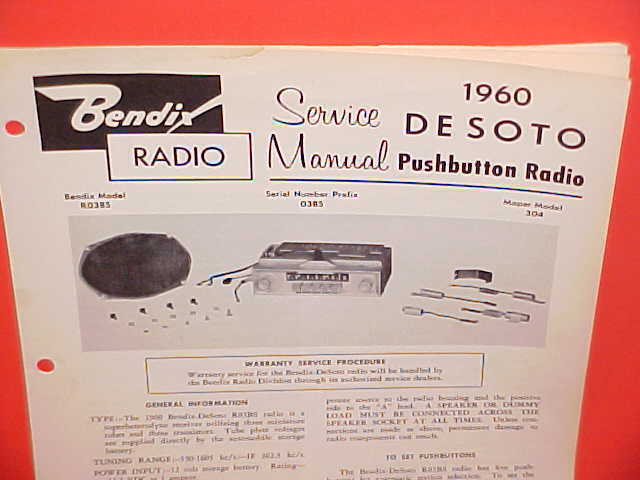 1960 DESOTO FIREFLITE ADVENTURER BENDIX AM RADIO SERVICE SHOP MANUAL BROCHURE 2