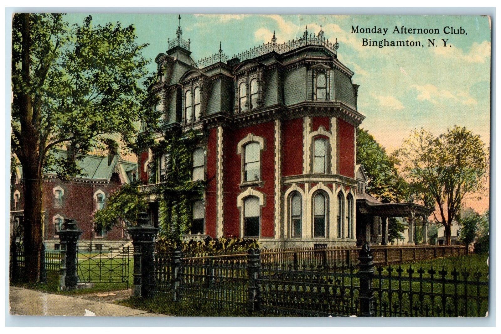 1915 Monday Afternoon Club Building Tower Entrance Binghamton New York Postcard