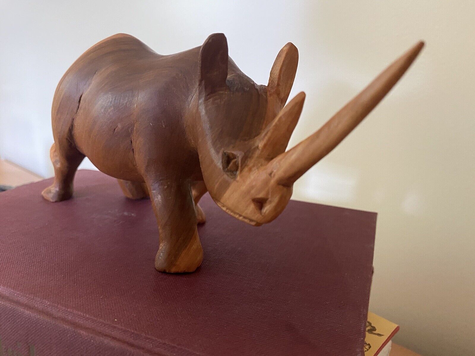 Vintage Rhinoceros Hand Carved  Wooden Figure Statue Rhino Wood Figurine Africa