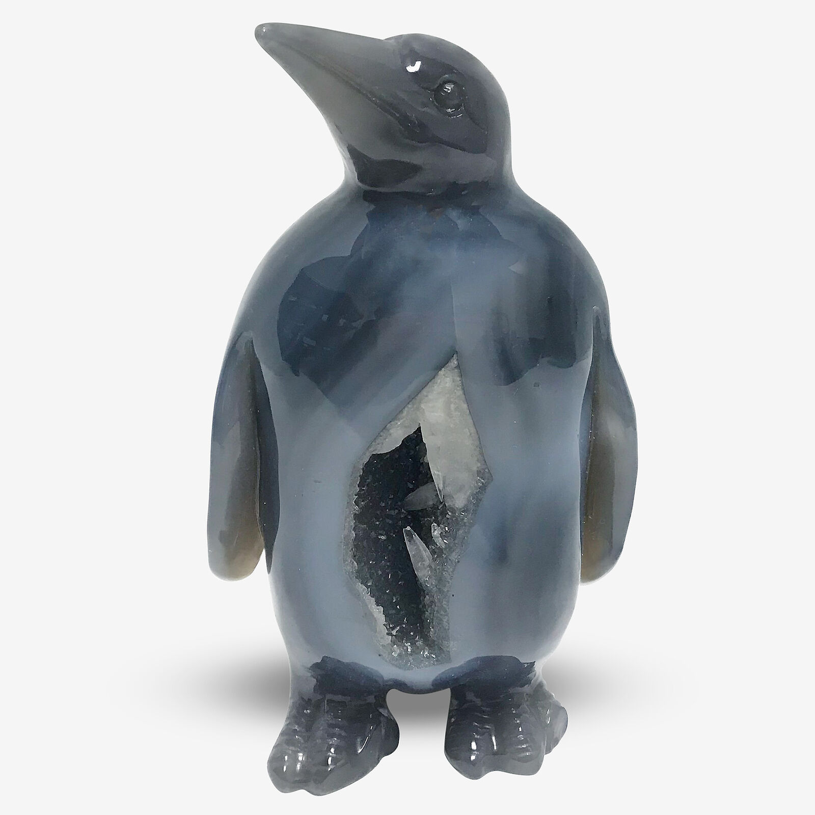 Hand Carved Penguin Agate Gemstone Animal Figurine Decor #RAN267