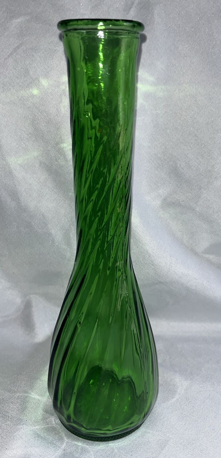 Vintage Emerald Green Glass Round Swirl Vase