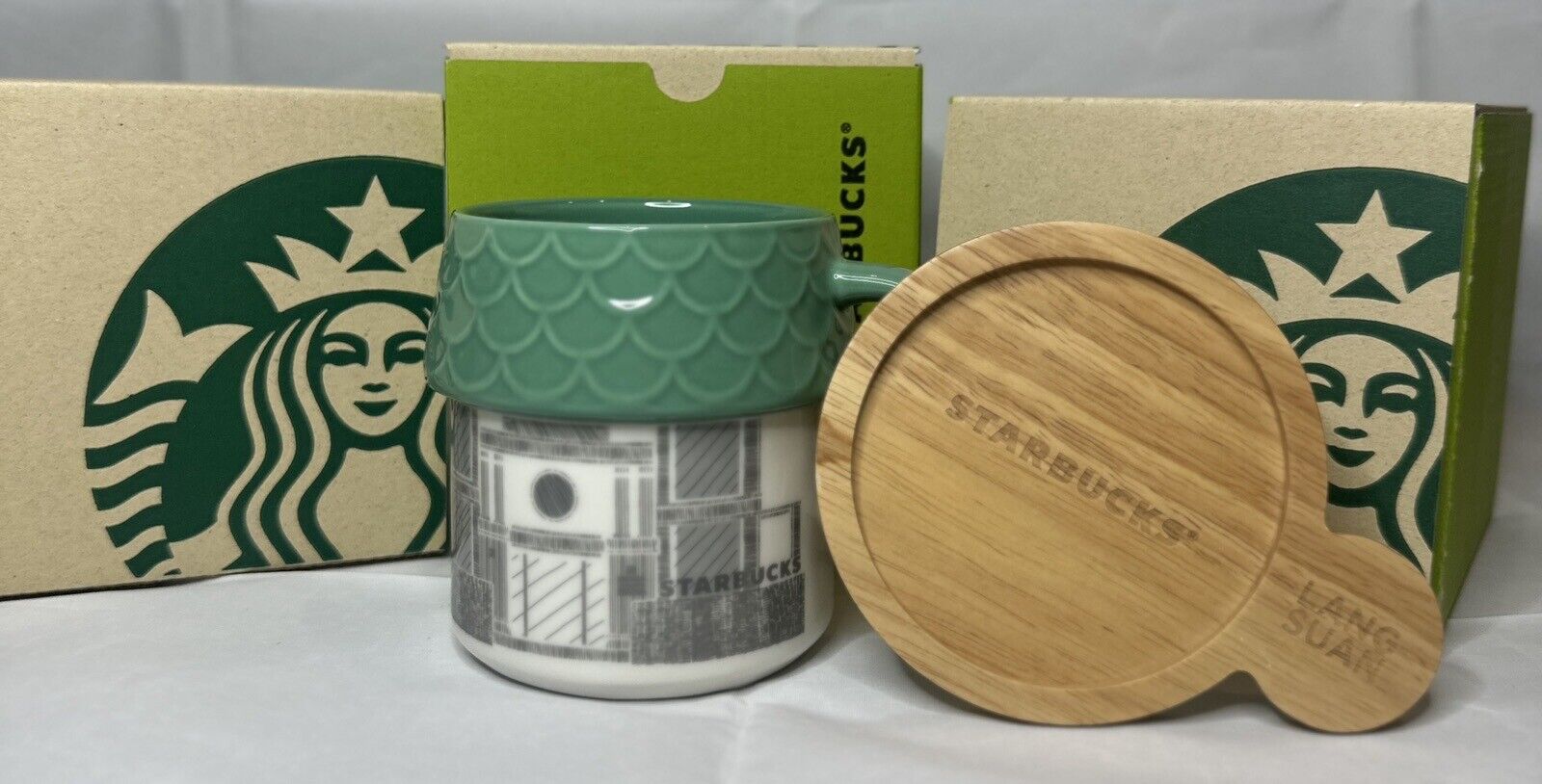 Starbucks Thailand No. 39 / 1 Soi Langsuan White Glossy Rubber Wood Coaster Mug