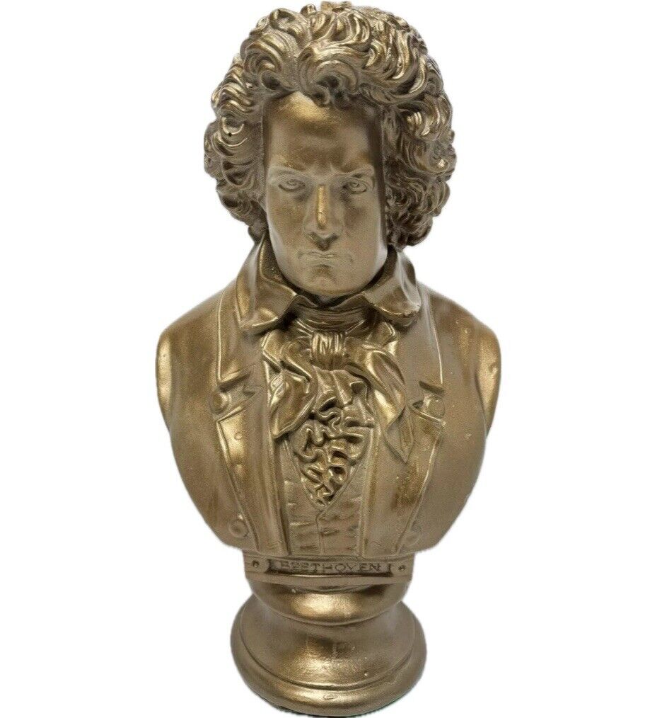 Vintage Gold Finish Beethoven Bust Chalk Ware Statue Sculpture Figurine 20 Inch