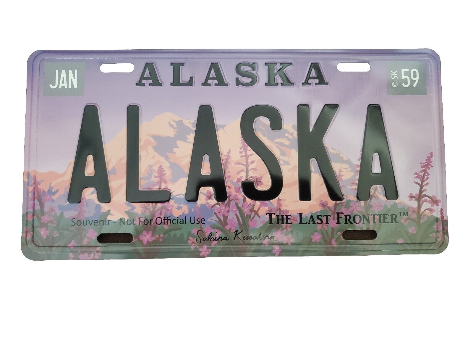 Alaska MOUNT  MCKINLEY Fireweed Booster Souvenir License Plate The Last Frontier