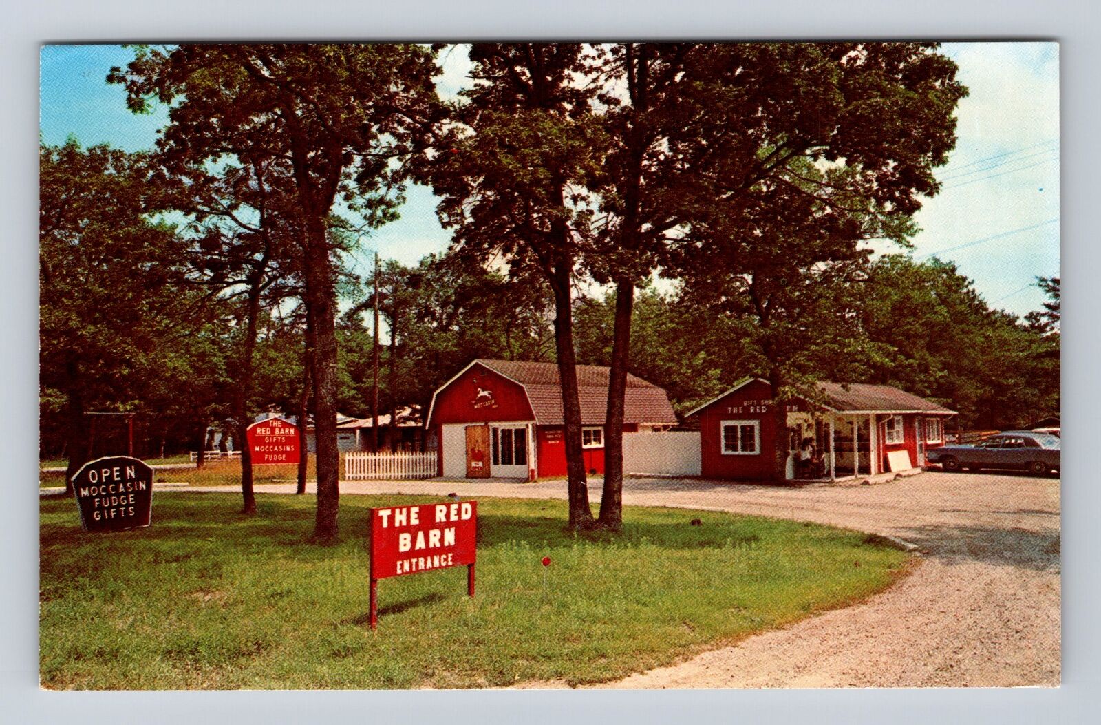 Oscoda MI- Michigan, The Red Barn, Antique, Vintage Souvenir Postcard
